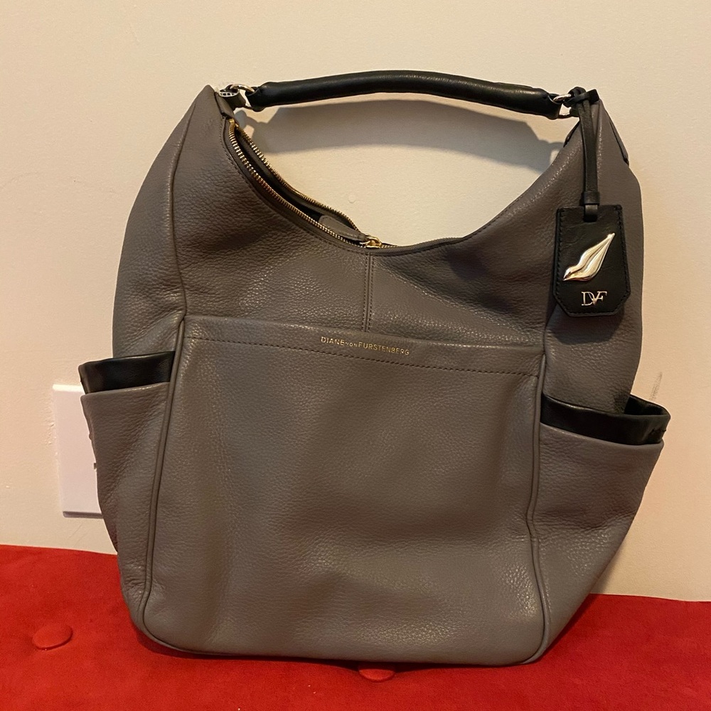 DVF leather gray hobo bag
